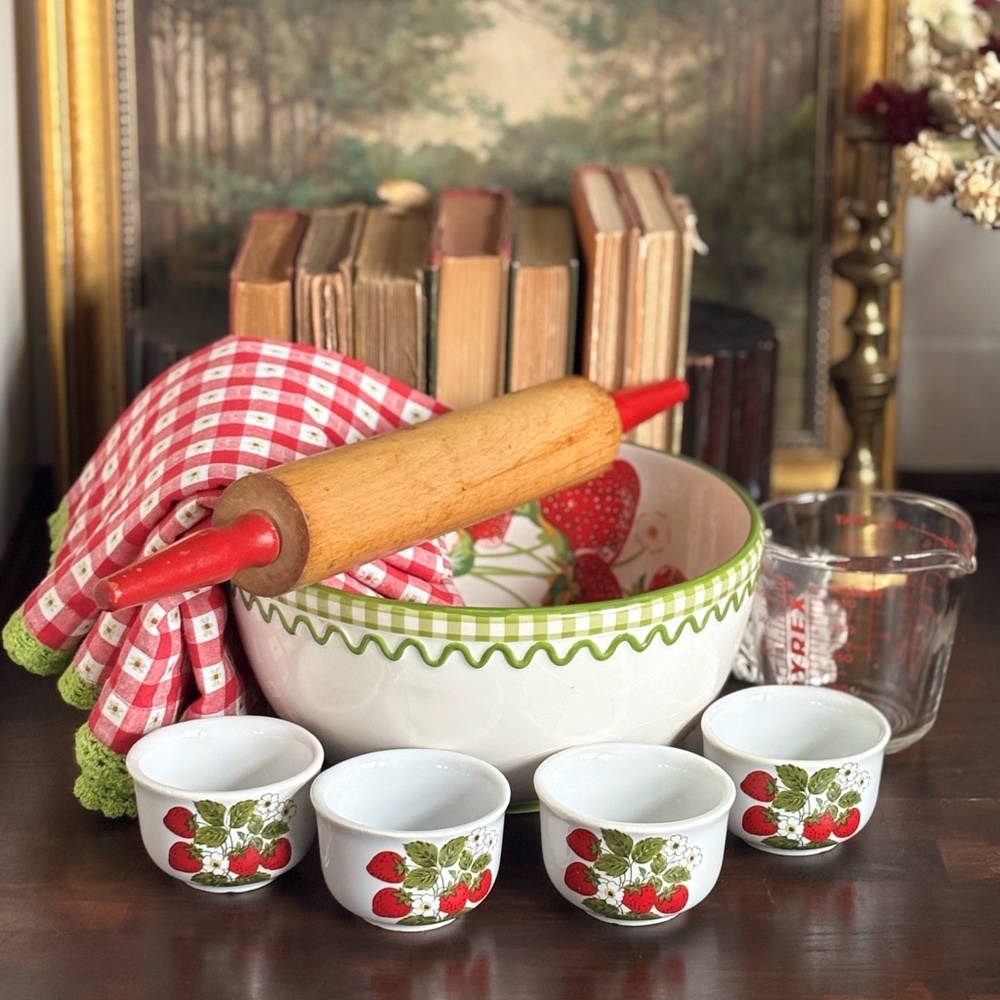 Vintage 12 Pce “Strawberry Summer” Curated Collection Set PYREX, McCoy, Avon
